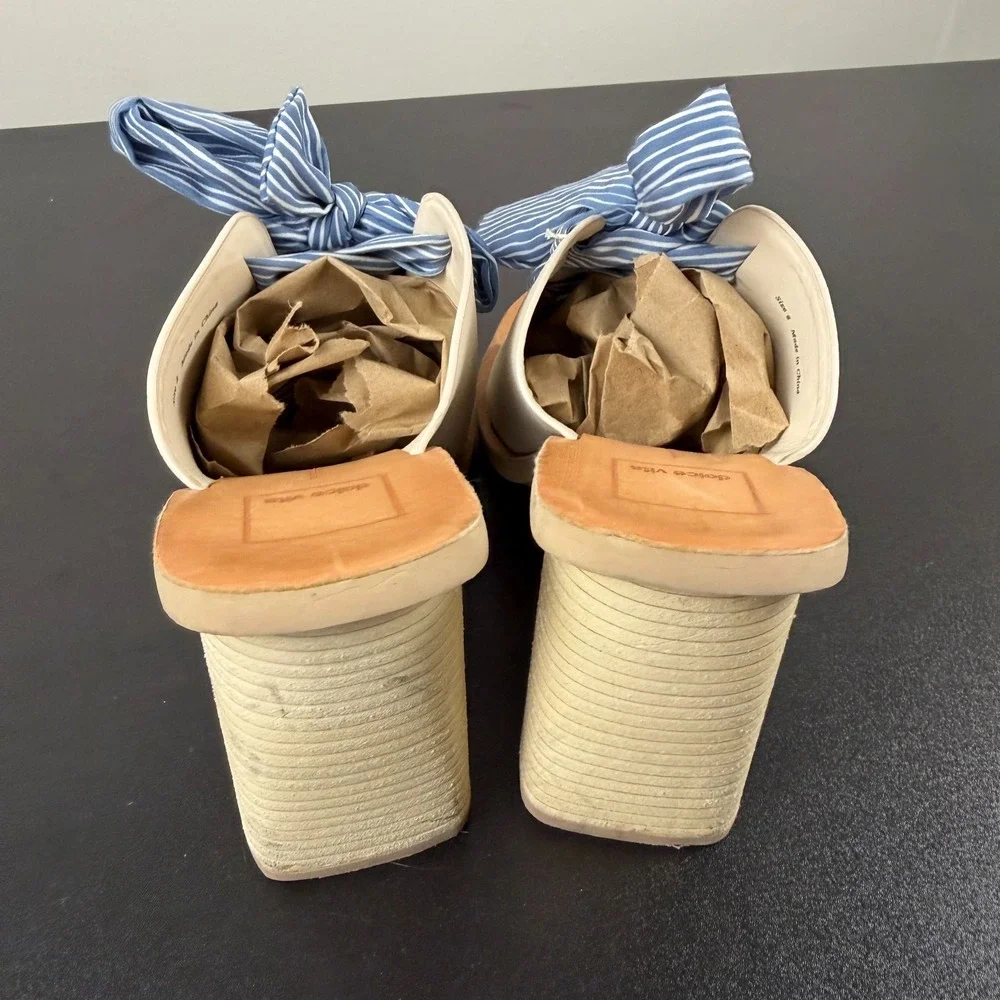 Dolce Vita Sandals Womens 8 White Cream Leather Chunky Wood Heels Slip On Dressy